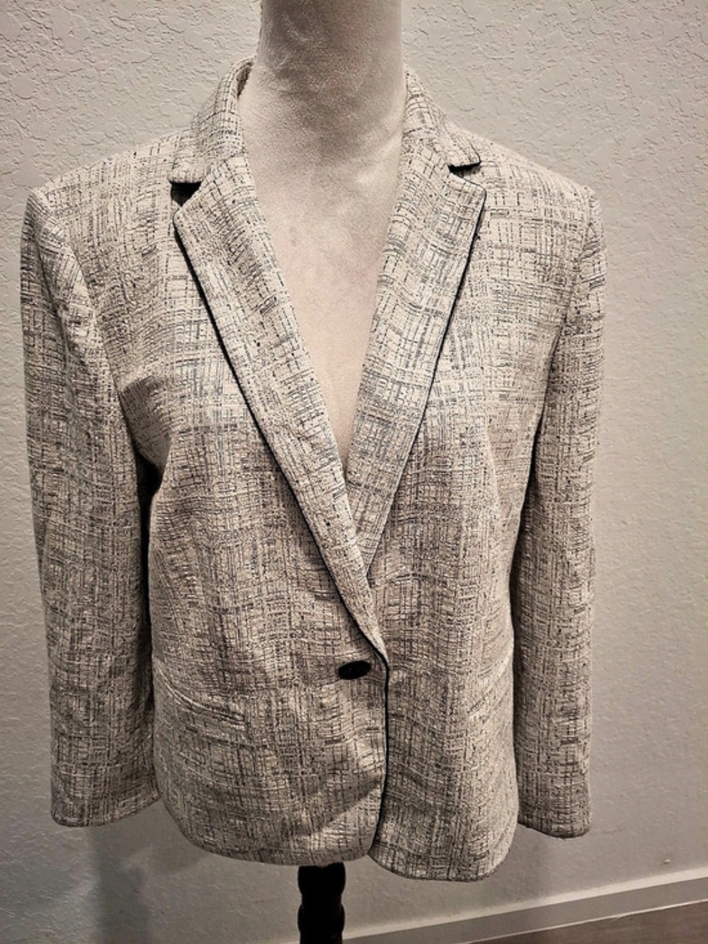 Ann Taylor Textured Blazer in Gray & White